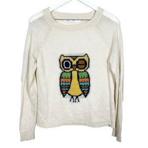 Cream Owl Graphic Crewneck Sweater